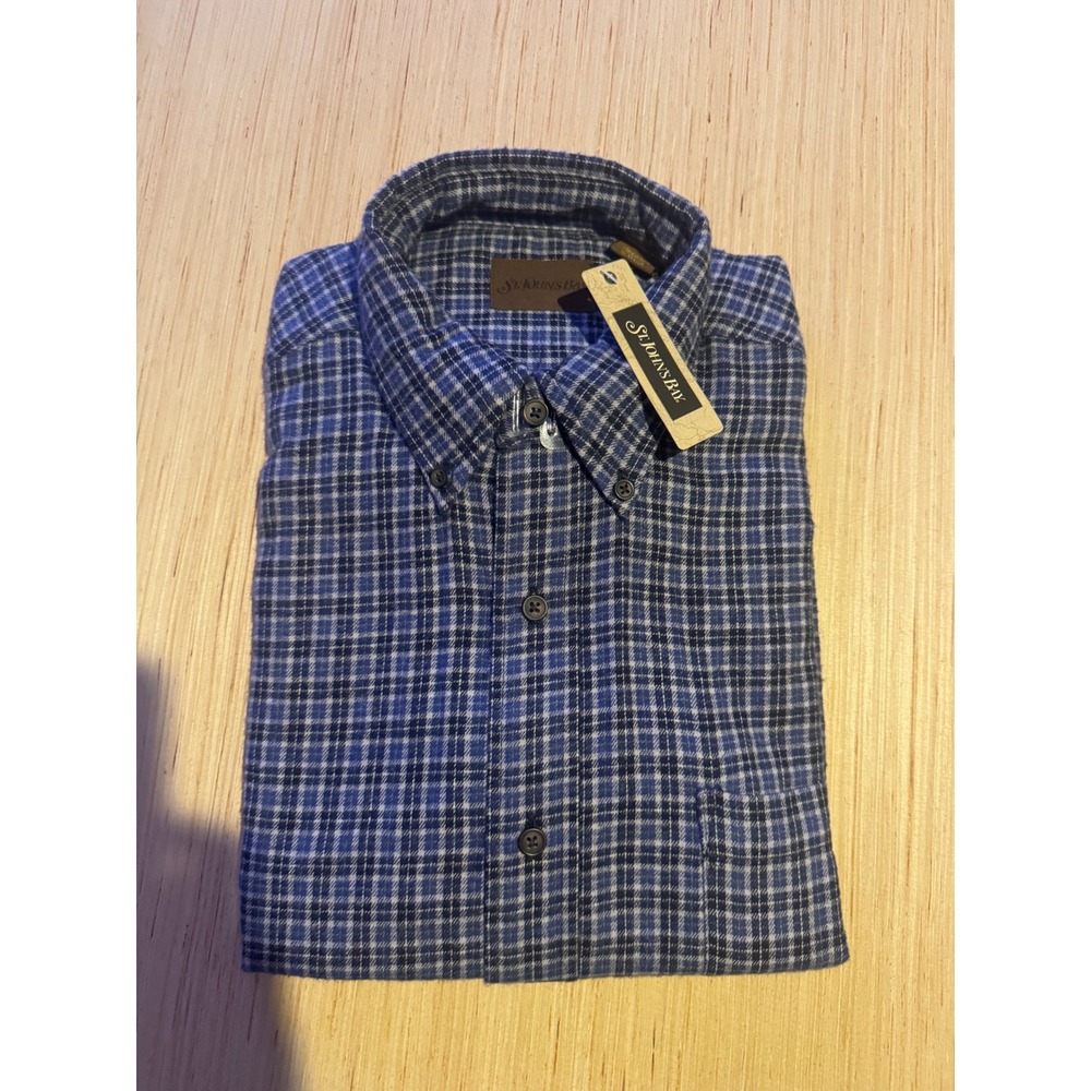 St Johns Bay Mens Medium Blue Plaid Flannel Shirt Long Sleeve Button Down NWT 44
